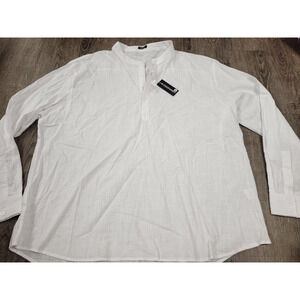 Coof Andy NWT Men's Hemp Blend Long Sleeve White Button Collarless Shirt 4XL NEW